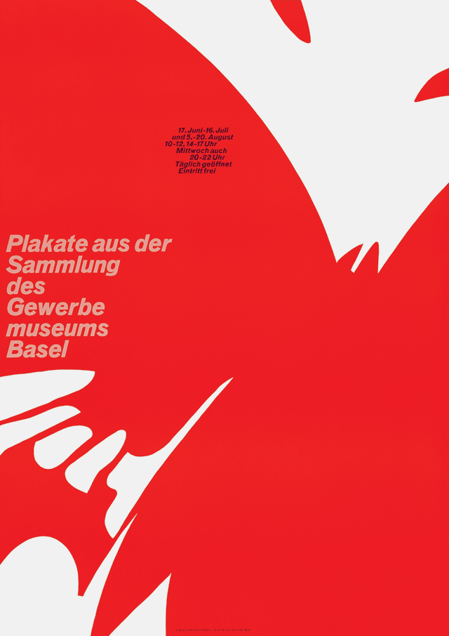"Plakate aus der Sammlung des Gewerbe museums Basel," linocut,1964. Designer: Armin Hofmann; Printer: Buchdruckerei VSK, Basel. "Plakate aus der Sammlung des Gewerbe museums Basel," linocut,1964. Designer: Armin Hofmann; Printer: Buchdruckerei VSK, Basel.