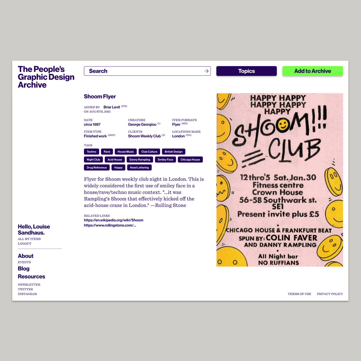 PGDA The People’s Graphic Design Archive. Item page, People’s Graphic Design Archive site prototype, 2022