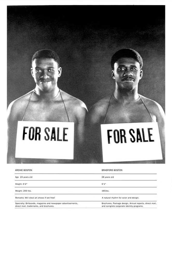 “For Sale,” Boston & Boston self-promotional poster, 1967. Creative director: Brad Boston; Art director: Archie Boston; Designers: Brad Boston, Archie Boston; Photographer: Jerry Trafficanda “For Sale,” Boston & Boston self-promotional poster, 1967. Creative director: Brad Boston; Art director: Archie Boston; Designers: Brad Boston, Archie Boston; Photographer: Jerry Trafficanda