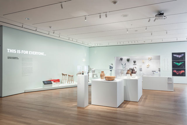 Photograph of Fred Ota, Tom Miller, John Weber, 1953. Thomas H. E. Mi Exhibition view of "This is for Everyone: Design Experiments for the Common Good," 2015