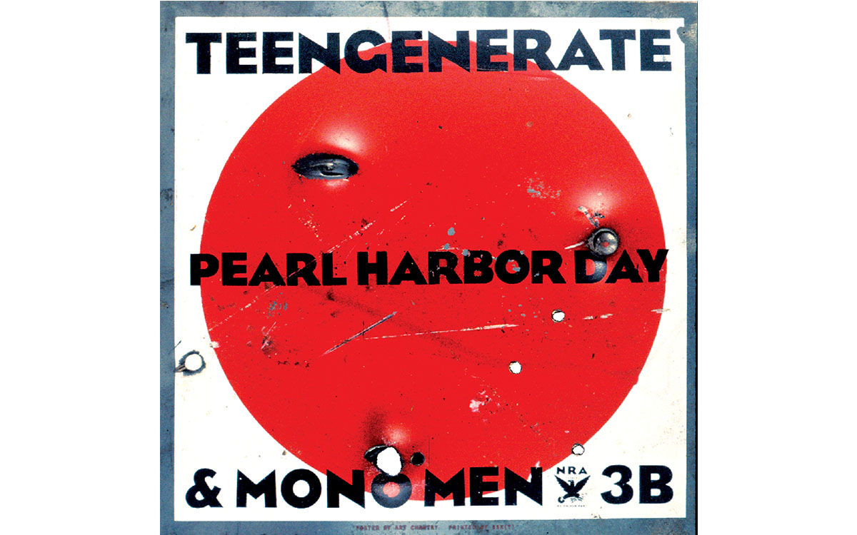 Teengenerate, 1995: A concert poster for Teengenerate, a Japanese punk band, depicting a metal sheet riddled with bullet holes Teengenerate, 1995: A concert poster for Teengenerate, a Japanese punk band, depicting a metal sheet riddled with bullet holes