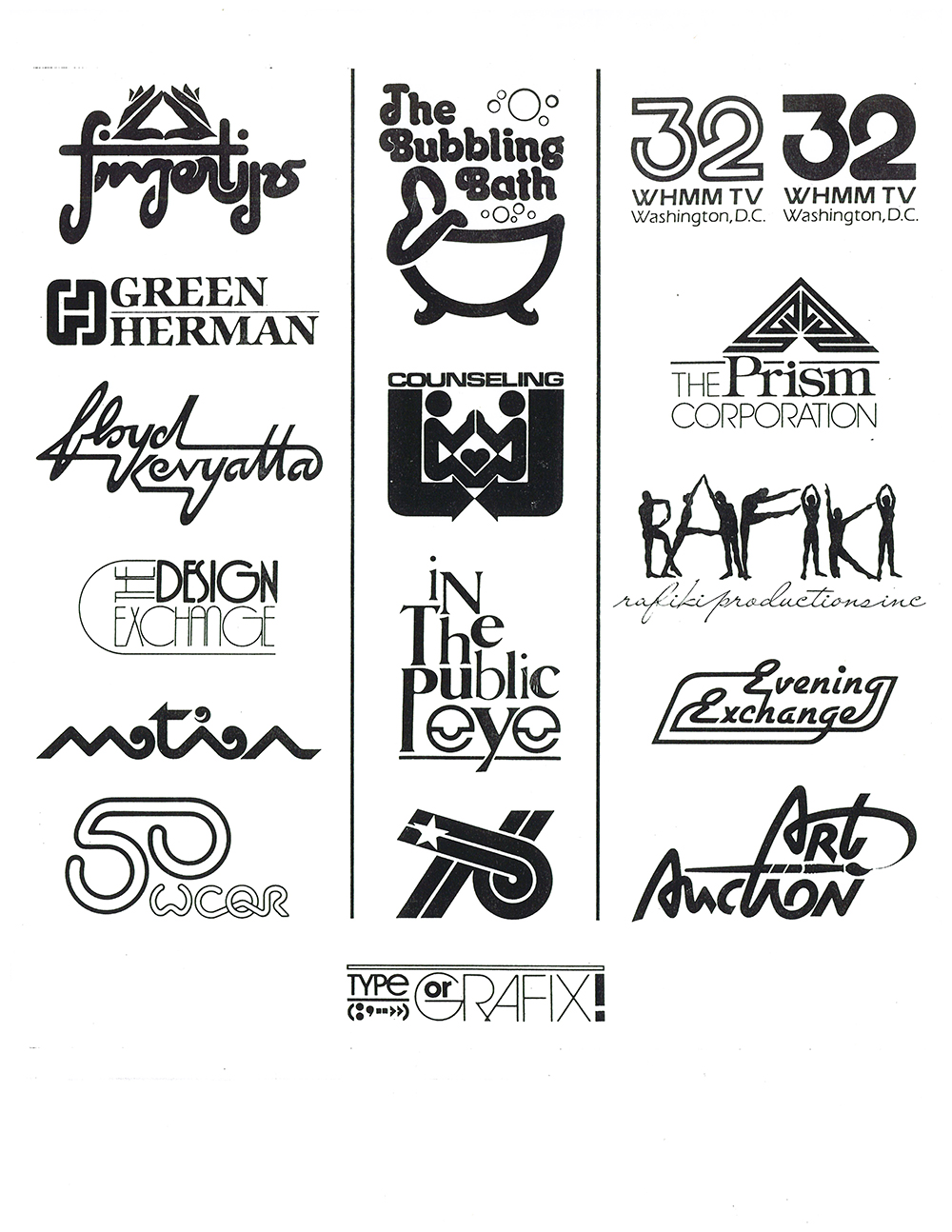 Logosheet of Miller’s hand drawn logos, 1974-1994. Logosheet of Miller’s hand drawn logos, 1974-1994.