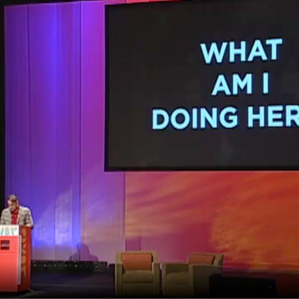 Chip Kidd Speaking at AIGA Conference Chipp Kidd on Stage at AIGA Conferece
