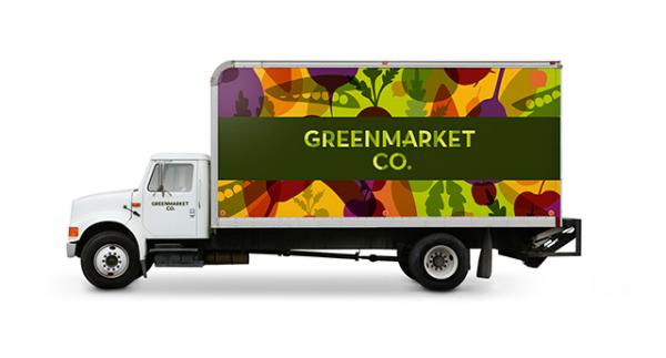 Greenmarket Co. brand identity truck Greenmarket Co. brand identity truck