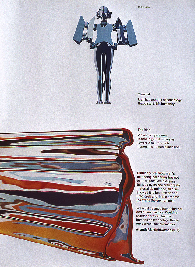 Miho 7 Advertisement for Atlantic Richfield Co. Creative directed and designed by James Miho, 1971. Art by Trova.