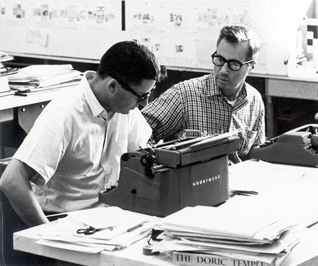 Glen Fleck (left), of the Eames Office, and Ralph Caplan (right) creating a puppet show for IBM circa 1960 Glen Fleck (left), of the Eames Office, and Ralph Caplan (right) creating a puppet show for IBM circa 1960
