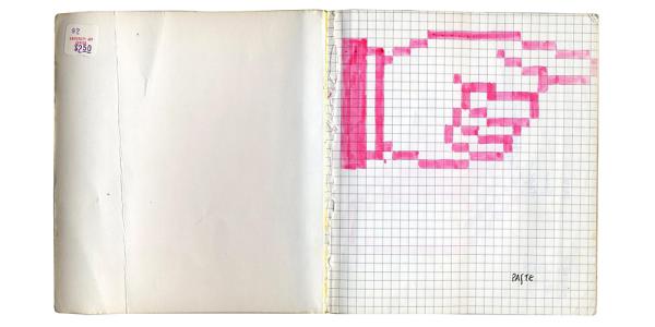 Pointing hand, designed in 1982 for an interview at Apple. Image courtesy of Susan Kare Pointing hand, designed in 1982 for an interview at Apple. Image courtesy of Susan Kare