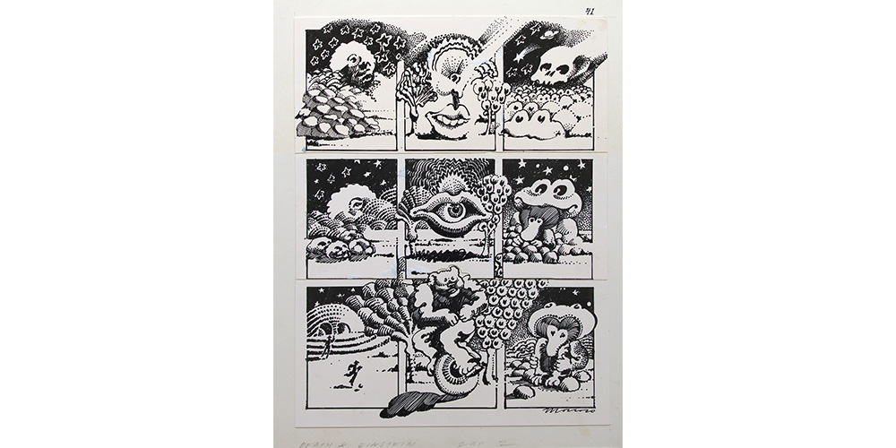 “Death & Einstein” (Zap no. 2), 1968, ink on paper, © Victor Moscoso “Death & Einstein” (Zap no. 2), 1968, ink on paper, © Victor Moscoso